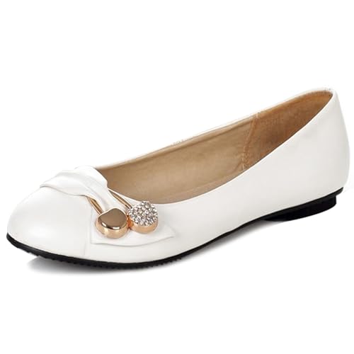 LarDorLin Lack Flach Damen Runde Zehen Comfy Arbeit Loafer Buro Dolly Schuhe Damen Ballet Mary Jane Knöchelriemchen Flach Schuhe Weiß Gr 45 EU (47 Cn) von LarDorLin