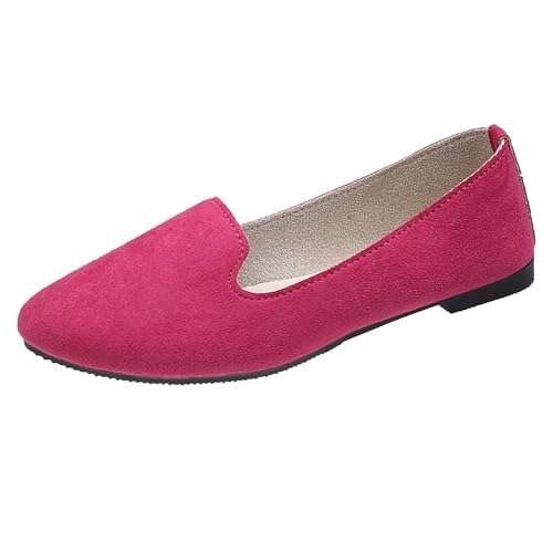 LarDorLin Leisure Flach Damen Buro Comfy Arbeit Loafer Ballerina Dolly Schuhe Roubd Toe Ohne Verschluss Gehen Flach Schuhe Wildleder Rose-Rot Gr 40.5 EU (42 Cn) von LarDorLin