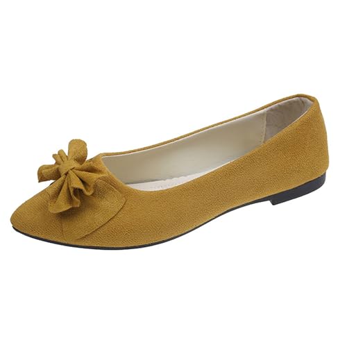 LarDorLin Mädchen-Schulschuhe Mit spitzer Zehenpartie Zum Hineinschlüpfen Bequeme Laufschuhe Mit Schleife Für Den Wildleder Ballerinas Aprikose-Gelb Gr 40 EU (41 Cn) von LarDorLin