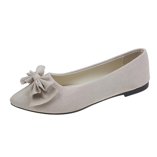 LarDorLin Mädchen-Schulschuhe Mit spitzer Zehenpartie Zum Hineinschlüpfen Bequeme Laufschuhe Mit Schleife Für Den Wildleder Ballerinas Beige Gr 36.5 EU (37 Cn) von LarDorLin
