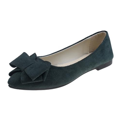 LarDorLin Mädchen-Schulschuhe Mit spitzer Zehenpartie Zum Hineinschlüpfen Bequeme Laufschuhe Mit Schleife Für Den Wildleder Ballerinas Dark-Grün Gr 36 EU von LarDorLin