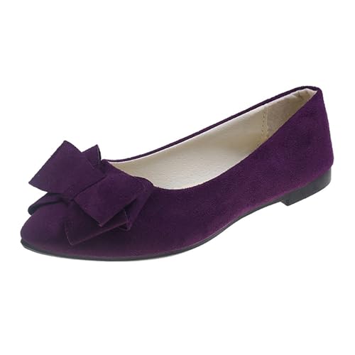 LarDorLin Mädchen-Schulschuhe Mit spitzer Zehenpartie Zum Hineinschlüpfen Bequeme Laufschuhe Mit Schleife Für Den Wildleder Ballerinas Dark-Violett Gr 35 EU von LarDorLin