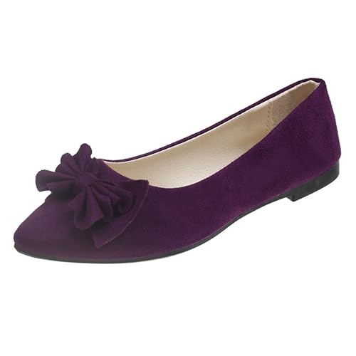 LarDorLin Mädchen-Schulschuhe Mit spitzer Zehenpartie Zum Hineinschlüpfen Bequeme Laufschuhe Mit Schleife Für Den Wildleder Ballerinas Dark-Violett Gr 39 EU (40 Cn) von LarDorLin