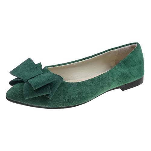 LarDorLin Mädchen-Schulschuhe Mit spitzer Zehenpartie Zum Hineinschlüpfen Bequeme Laufschuhe Mit Schleife Für Den Wildleder Ballerinas Grass-Grün Gr 36.5 EU (37 Cn) von LarDorLin