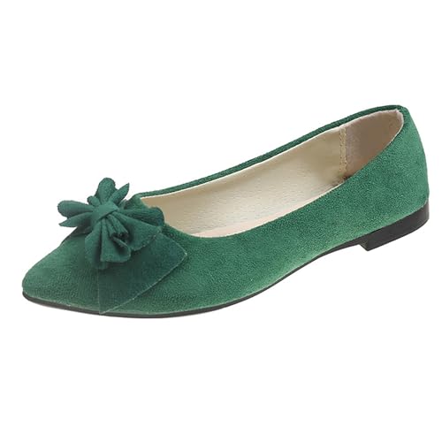 LarDorLin Mädchen-Schulschuhe Mit spitzer Zehenpartie Zum Hineinschlüpfen Bequeme Laufschuhe Mit Schleife Für Den Wildleder Ballerinas Grass-Grün Gr 36.5 EU (37 Cn) von LarDorLin