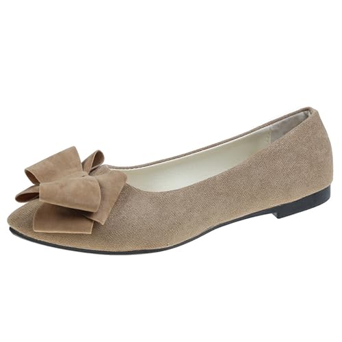 LarDorLin Mädchen-Schulschuhe Mit spitzer Zehenpartie Zum Hineinschlüpfen Bequeme Laufschuhe Mit Schleife Für Den Wildleder Ballerinas Khaki Gr 35 EU von LarDorLin