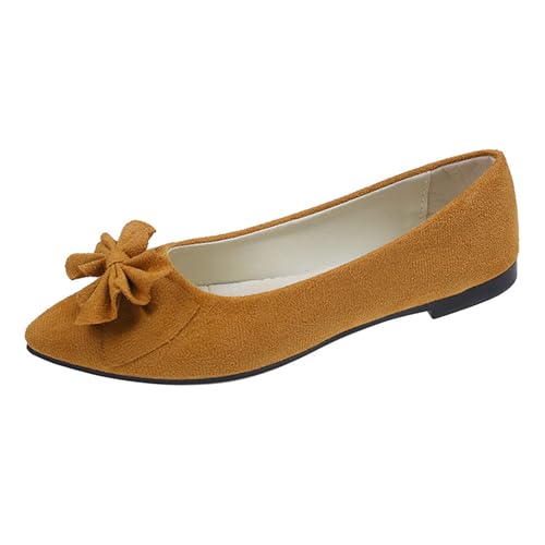 LarDorLin Mädchen-Schulschuhe Mit spitzer Zehenpartie Zum Hineinschlüpfen Bequeme Laufschuhe Mit Schleife Für Den Wildleder Ballerinas Light-Braun Gr 40 EU (41 Cn) von LarDorLin