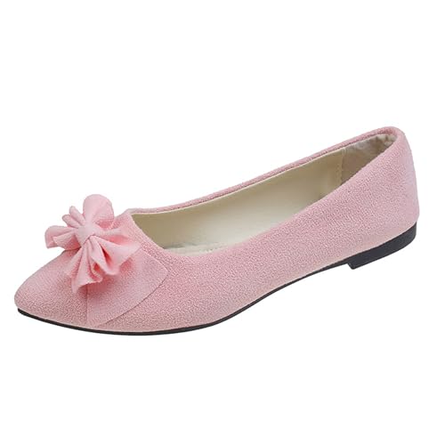 LarDorLin Mädchen-Schulschuhe Mit spitzer Zehenpartie Zum Hineinschlüpfen Bequeme Laufschuhe Mit Schleife Für Den Wildleder Ballerinas Light-Pink Gr 40 EU (41 Cn) von LarDorLin