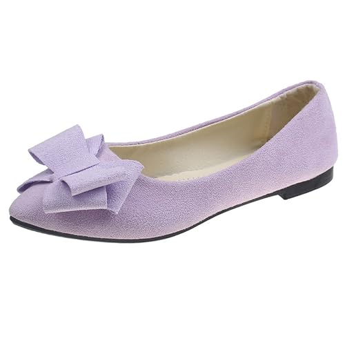 LarDorLin Mädchen-Schulschuhe Mit spitzer Zehenpartie Zum Hineinschlüpfen Bequeme Laufschuhe Mit Schleife Für Den Wildleder Ballerinas Light-Violett Gr 36 EU von LarDorLin