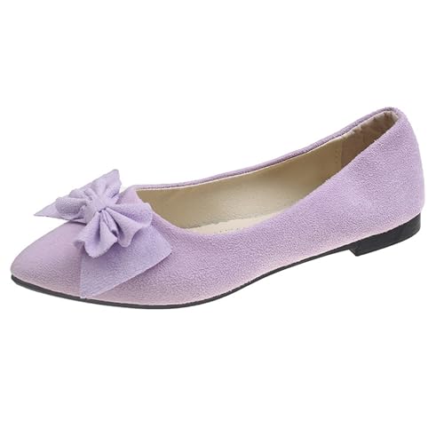 LarDorLin Mädchen-Schulschuhe Mit spitzer Zehenpartie Zum Hineinschlüpfen Bequeme Laufschuhe Mit Schleife Für Den Wildleder Ballerinas Light-Violett Gr 36.5 EU (37 Cn) von LarDorLin