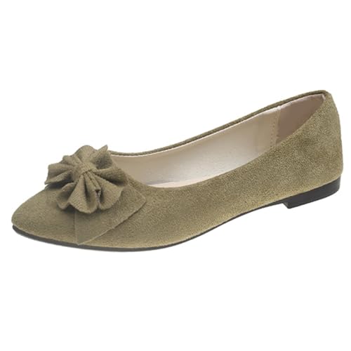 LarDorLin Mädchen-Schulschuhe Mit spitzer Zehenpartie Zum Hineinschlüpfen Bequeme Laufschuhe Mit Schleife Für Den Wildleder Ballerinas Mustard-Grün Gr 36.5 EU (37 Cn) von LarDorLin