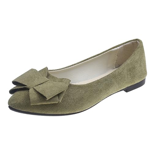 LarDorLin Mädchen-Schulschuhe Mit spitzer Zehenpartie Zum Hineinschlüpfen Bequeme Laufschuhe Mit Schleife Für Den Wildleder Ballerinas Mustard-Grün Gr 37 EU (38 Cn) von LarDorLin