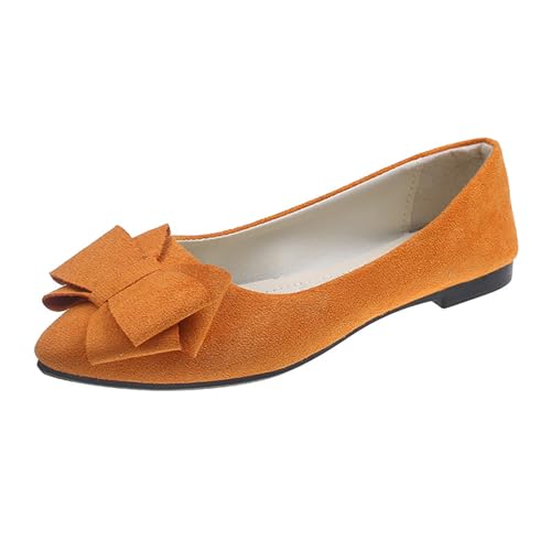 LarDorLin Mädchen-Schulschuhe Mit spitzer Zehenpartie Zum Hineinschlüpfen Bequeme Laufschuhe Mit Schleife Für Den Wildleder Ballerinas Orange Gr 35 EU von LarDorLin