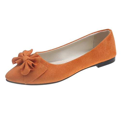 LarDorLin Mädchen-Schulschuhe Mit spitzer Zehenpartie Zum Hineinschlüpfen Bequeme Laufschuhe Mit Schleife Für Den Wildleder Ballerinas Orange Gr 41 EU (43 Cn) von LarDorLin