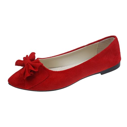 LarDorLin Mädchen-Schulschuhe Mit spitzer Zehenpartie Zum Hineinschlüpfen Bequeme Laufschuhe Mit Schleife Für Den Wildleder Ballerinas Rot Gr 37 EU (38 Cn) von LarDorLin