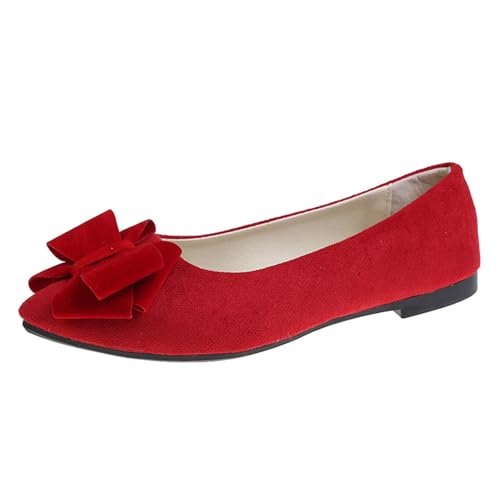 LarDorLin Mädchen-Schulschuhe Mit spitzer Zehenpartie Zum Hineinschlüpfen Bequeme Laufschuhe Mit Schleife Für Den Wildleder Ballerinas Rot Gr 41 EU (43 Cn) von LarDorLin