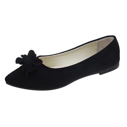 LarDorLin Mädchen-Schulschuhe Mit spitzer Zehenpartie Zum Hineinschlüpfen Bequeme Laufschuhe Mit Schleife Für Den Wildleder Ballerinas Schwarz Gr 35 EU von LarDorLin