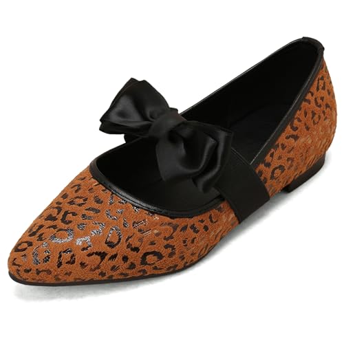 LarDorLin Mary Jane Flach Damen Pointed Toe Bogen Dolly Schuhe Ballerina Prom Komfort Ohne Verschluss Gehen Driving Ballet Gelb Gr 36 EU von LarDorLin