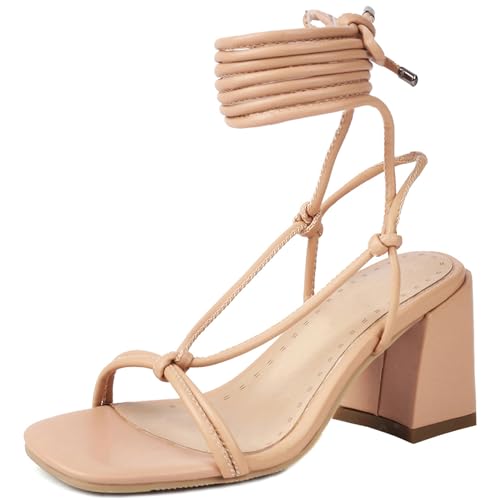 LarDorLin Offene Zeh Mid Block Sandalen Damen Comfy Sandals Leisure Schnalle Knöchelriemchen Hochzeit Buro Arbeit Chunky Aprikose Gr 32 EU von LarDorLin