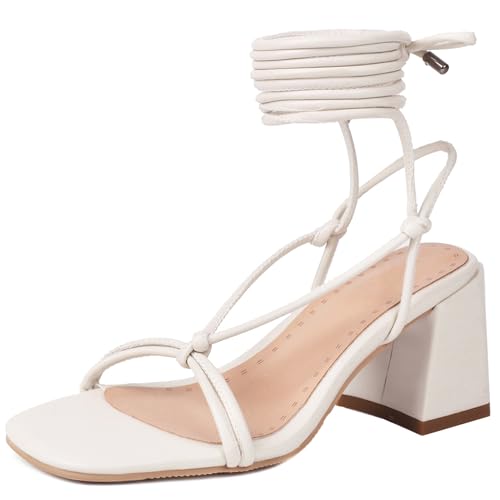 LarDorLin Offene Zeh Mid Block Sandalen Damen Comfy Sandals Leisure Schnalle Knöchelriemchen Hochzeit Buro Arbeit Chunky Weiß Gr 39 EU (40 CN) von LarDorLin