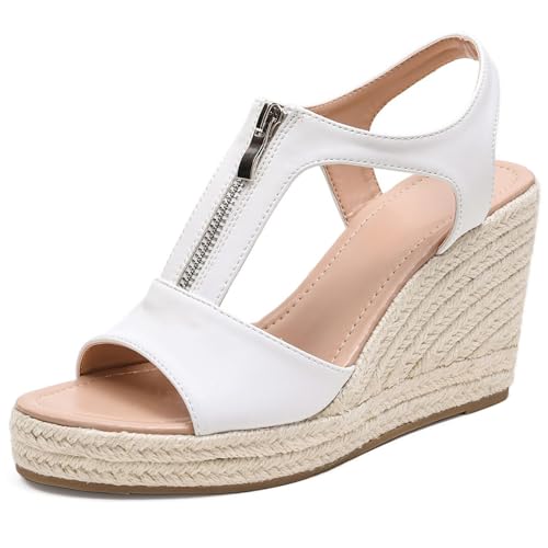 LarDorLin Peep Toe Espadrille Damen Leisure Keilabsatz Plateau Sandals Knöchelriemchen Peep Toe Comfy Schnüren Keilabsatzs T Bar Weiß Gr 33 EU LarDorLin Peep Toe Espadrille Damen Leisure Keilabsatz Plateau Sandals Knöchelriemchen Peep Toe Comfy Schnüren Keilabsatzs T Bar Weiß Gr 33 EU von LarDorLin
