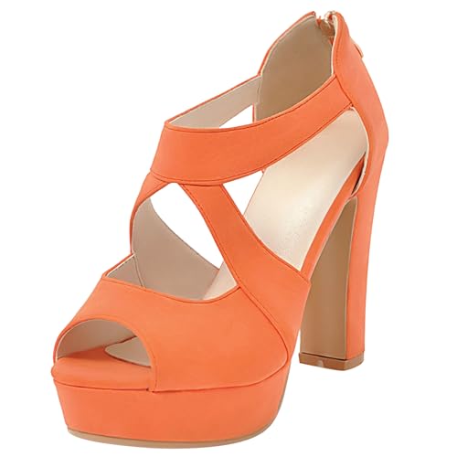 LarDorLin Peep Toe Plateau High Sandalen Damen Gladiator Sandals Sommer Hochzeit T-Spange Bride Chunky Romisch Orange Gr 36 EU LarDorLin Peep Toe Plateau High Sandalen Damen Gladiator Sandals Sommer Hochzeit T-Spange Bride Chunky Romisch Orange Gr 36 EU von LarDorLin