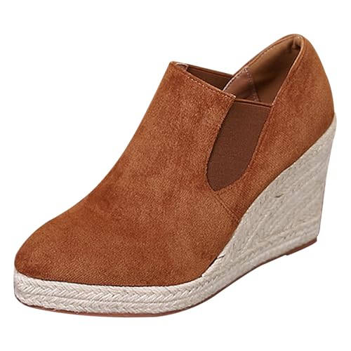 LarDorLin Plateau Keilabsatz Espadrille Damen Stiefeletten Buro Loafer Pointed Toe Komfort Mode Stiefeletten Heel Braun Gr 36 EU von LarDorLin
