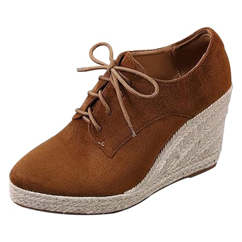 LarDorLin Plateau Keilabsatz Espadrille Damen Stiefeletten Buro Loafer Pointed Toe Komfort Mode Stiefeletten Heel Braun Gr 36 EU von LarDorLin