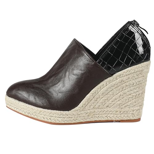 LarDorLin Plateau Keilabsatz Espadrille Damen Stiefeletten Buro Loafer Pointed Toe Komfort Mode Stiefeletten Heel Braun Gr 36.5 EU (37 Cn) von LarDorLin