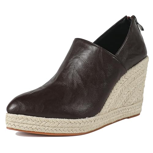 LarDorLin Plateau Keilabsatz Espadrille Damen Stiefeletten Buro Loafer Pointed Toe Komfort Mode Stiefeletten Heel Braun Gr 38 EU (39 Cn) von LarDorLin