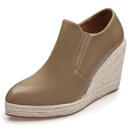LarDorLin Plateau Keilabsatz Espadrille Damen Stiefeletten Buro Loafer Pointed Toe Komfort Mode Stiefeletten Heel Camel Gr 40.5 EU (42 Cn) von LarDorLin