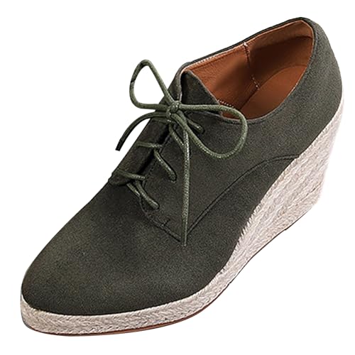 LarDorLin Plateau Keilabsatz Espadrille Damen Stiefeletten Buro Loafer Pointed Toe Komfort Mode Stiefeletten Heel Dark-Grün Gr 41 EU (43 Cn) von LarDorLin