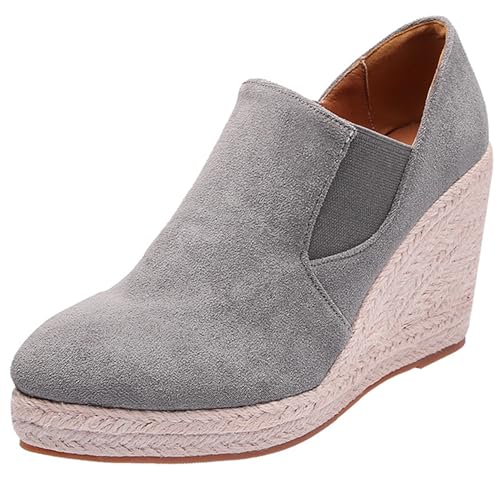 LarDorLin Plateau Keilabsatz Espadrille Damen Stiefeletten Buro Loafer Pointed Toe Komfort Mode Stiefeletten Heel Grau Gr 36 EU von LarDorLin