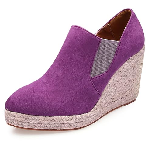 LarDorLin Plateau Keilabsatz Espadrille Damen Stiefeletten Buro Loafer Pointed Toe Komfort Mode Stiefeletten Heel Violett Gr 36.5 EU (37 Cn) von LarDorLin