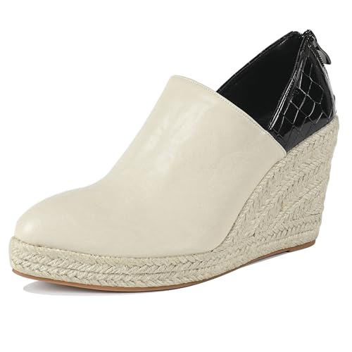 LarDorLin Plateau Keilabsatz Espadrille Damen Stiefeletten Buro Loafer Pointed Toe Komfort Mode Stiefeletten Heel Weiß Gr 36.5 EU (37 Cn) von LarDorLin