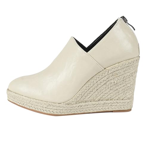 LarDorLin Plateau Keilabsatz Espadrille Damen Stiefeletten Buro Loafer Pointed Toe Komfort Mode Stiefeletten Heel Weiß Gr 37 EU (38 Cn) von LarDorLin