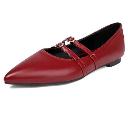 LarDorLin Pointed Toe Flach Schuhe Damen Gehen Dolly Schuhe Schnalle Strap Komfort Arbeit Driving Ballet Loafer Rotwein Gr 34 EU LarDorLin Pointed Toe Flach Schuhe Damen Gehen Dolly Schuhe Schnalle Strap Komfort Arbeit Driving Ballet Loafer Rotwein Gr 34 EU von LarDorLin