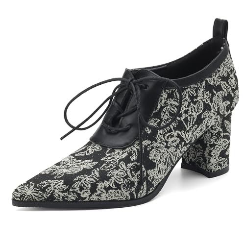 LarDorLin Pointed Toe Oxford Blockabsatz Damen Schnüren Formal Schuhe Chunky Derby Sommer Hochzeit Pumps Mesh Blumen Gr 40.5 EU (42 Cn) von LarDorLin