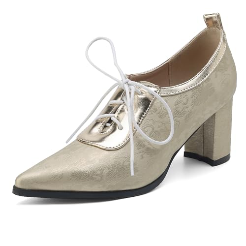 LarDorLin Pointed Toe Oxford Blockabsatz Damen Schnüren Formal Schuhe Chunky Derby Sommer Hochzeit Pumps Mesh Gold Gr 36 EU LarDorLin Pointed Toe Oxford Blockabsatz Damen Schnüren Formal Schuhe Chunky Derby Sommer Hochzeit Pumps Mesh Gold Gr 36 EU von LarDorLin