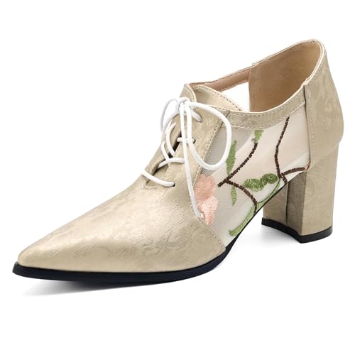 LarDorLin Pointed Toe Oxford Blockabsatz Damen Schnüren Formal Schuhe Chunky Derby Sommer Hochzeit Pumps Mesh Gold Gr 36 EU LarDorLin Pointed Toe Oxford Blockabsatz Damen Schnüren Formal Schuhe Chunky Derby Sommer Hochzeit Pumps Mesh Gold Gr 36 EU von LarDorLin