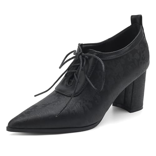 LarDorLin Pointed Toe Oxford Blockabsatz Damen Schnüren Formal Schuhe Chunky Derby Sommer Hochzeit Pumps Mesh Schwarz Gr 40.5 EU (42 Cn) von LarDorLin