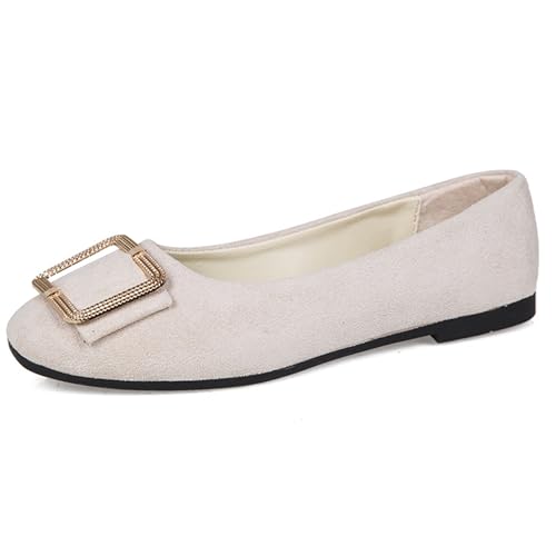 LarDorLin Schnalle Flach Damen Ballet Dolly Schuhe Square Toe Buro Arbeit Loafer Ohne Verschluss Draußen Party Flach Schuhe Comfy Beige Gr 40.5 EU (42 Cn) von LarDorLin