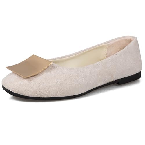 LarDorLin Schnalle Flach Damen Ballet Dolly Schuhe Square Toe Buro Arbeit Loafer Ohne Verschluss Draußen Party Flach Schuhe Comfy Beige Gr 40.5 EU (42 Cn) von LarDorLin