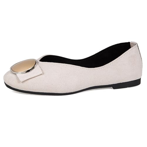 LarDorLin Schnalle Flach Damen Ballet Dolly Schuhe Square Toe Buro Arbeit Loafer Ohne Verschluss Draußen Party Flach Schuhe Comfy Beige Gr 40.5 EU (42 Cn) von LarDorLin