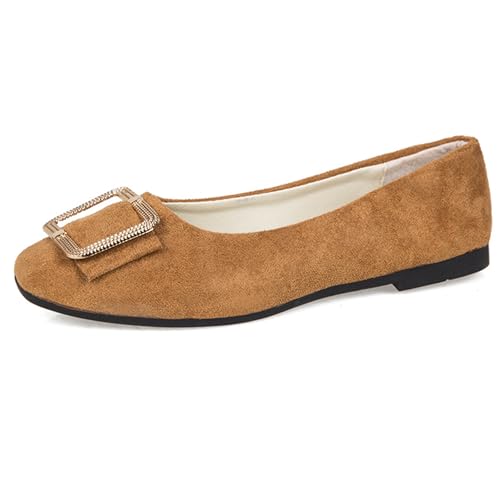 LarDorLin Schnalle Flach Damen Ballet Dolly Schuhe Square Toe Buro Arbeit Loafer Ohne Verschluss Draußen Party Flach Schuhe Comfy Braun Gr 39 EU (40 Cn) von LarDorLin