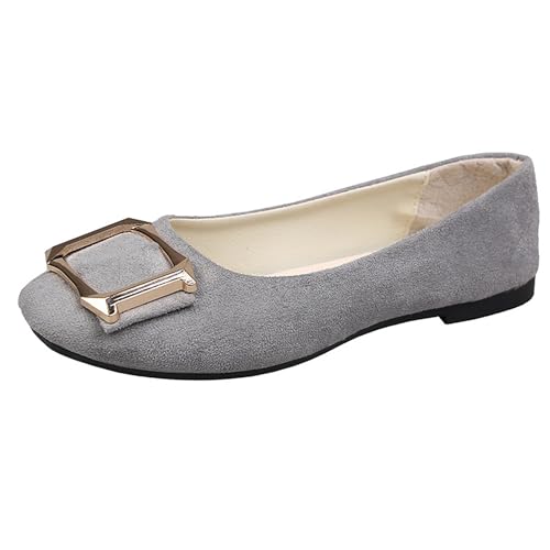 LarDorLin Schnalle Flach Damen Ballet Dolly Schuhe Square Toe Buro Arbeit Loafer Ohne Verschluss Draußen Party Flach Schuhe Comfy Grau Gr 40.5 EU (42 Cn) von LarDorLin