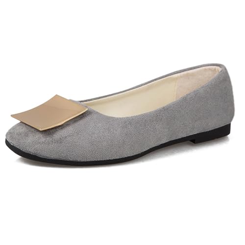 LarDorLin Schnalle Flach Damen Ballet Dolly Schuhe Square Toe Buro Arbeit Loafer Ohne Verschluss Draußen Party Flach Schuhe Comfy Grau Gr 40.5 EU (42 Cn) von LarDorLin