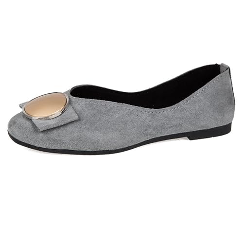 LarDorLin Schnalle Flach Damen Ballet Dolly Schuhe Square Toe Buro Arbeit Loafer Ohne Verschluss Draußen Party Flach Schuhe Comfy Grau Gr 40.5 EU (42 Cn) von LarDorLin