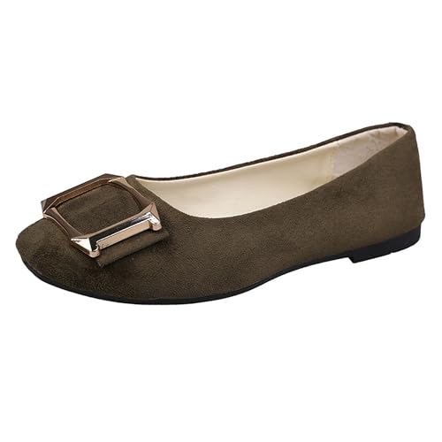 LarDorLin Schnalle Flach Damen Ballet Dolly Schuhe Square Toe Buro Arbeit Loafer Ohne Verschluss Draußen Party Flach Schuhe Comfy Grün Gr 40.5 EU (42 Cn) von LarDorLin