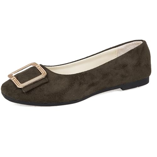 LarDorLin Schnalle Flach Damen Ballet Dolly Schuhe Square Toe Buro Arbeit Loafer Ohne Verschluss Draußen Party Flach Schuhe Comfy Grün Gr 40.5 EU (42 Cn) von LarDorLin